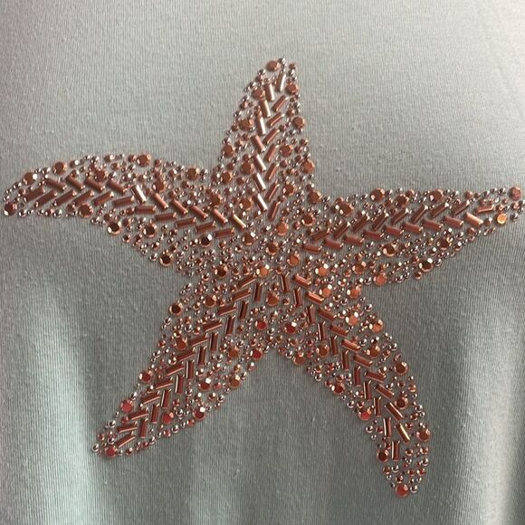 Coral Bay Ladies Mint Green Top with Embellished Star Fish, Size Petite XL ,PXL - Picture 3 of 6